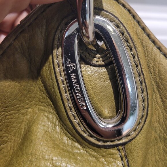 B Makowsky**Large All Leather** Army Green*Pebbled Soft Leather*Vintage Handbag - Picture 9 of 16